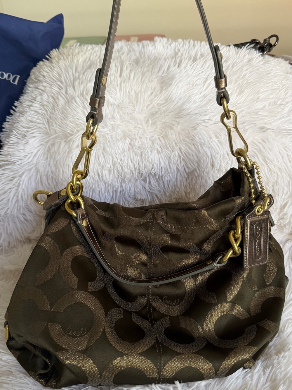 COACH Op Art Signature Sateen Brooke Bag Bronze Brown Shimmer Convertible 14144 - Picture 3 of 8